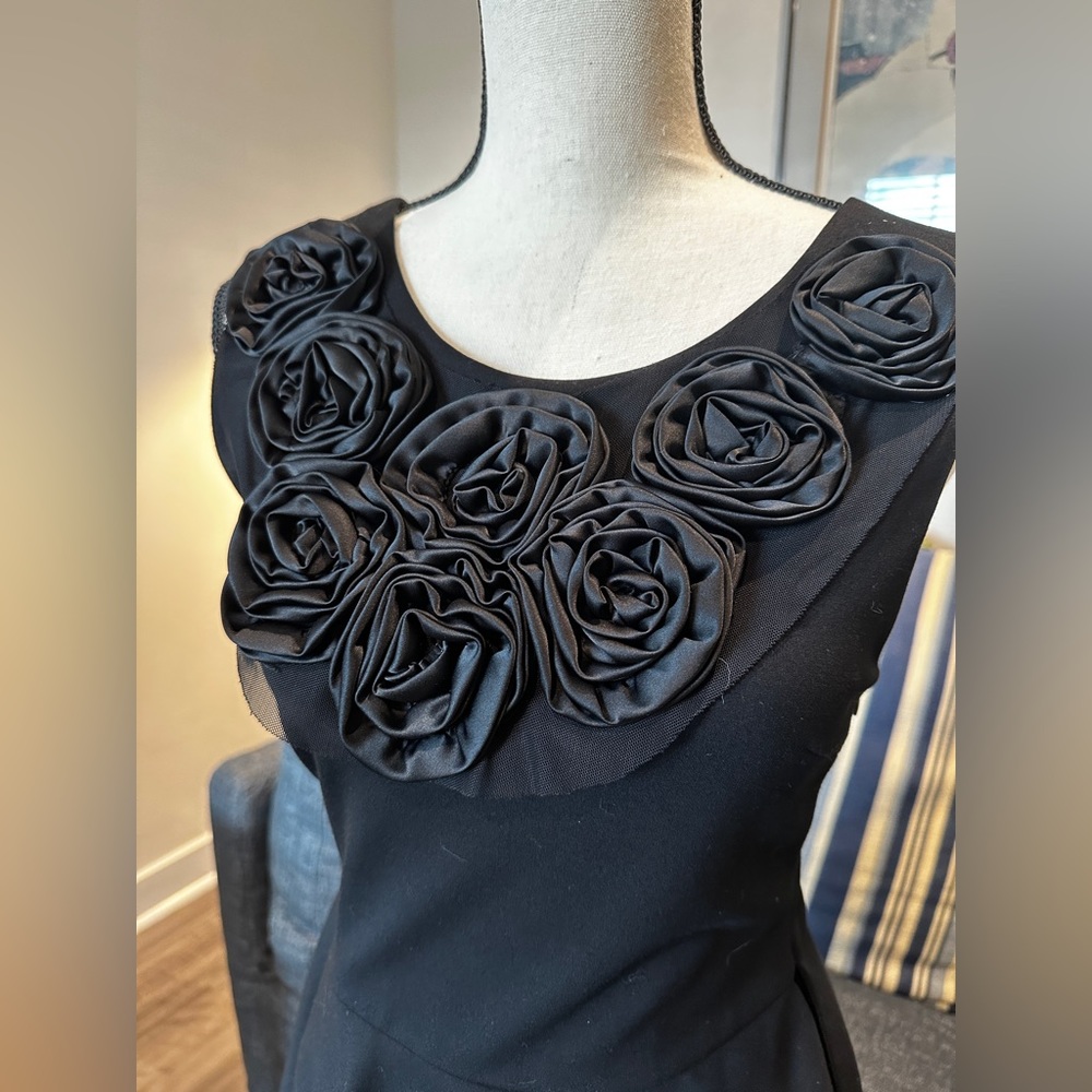 LBD mini by MM Couture by Miss Me with black flower appliqué.